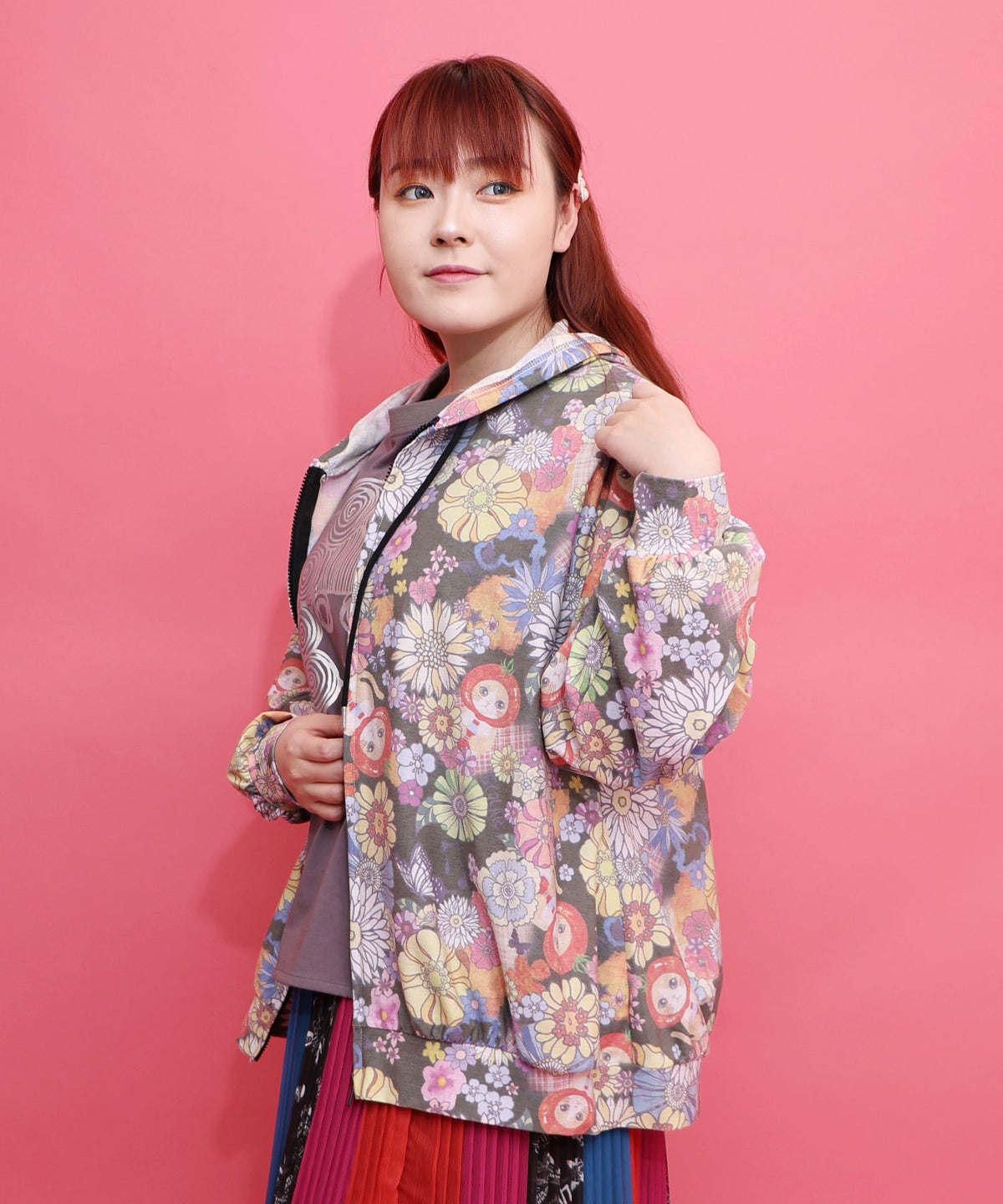 トマトにゃんこ×花柄 接触冷感パーカー-11