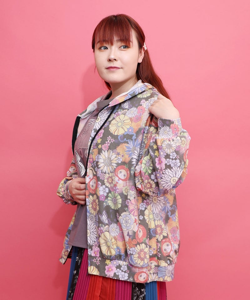 トマトにゃんこ×花柄 接触冷感パーカー-11