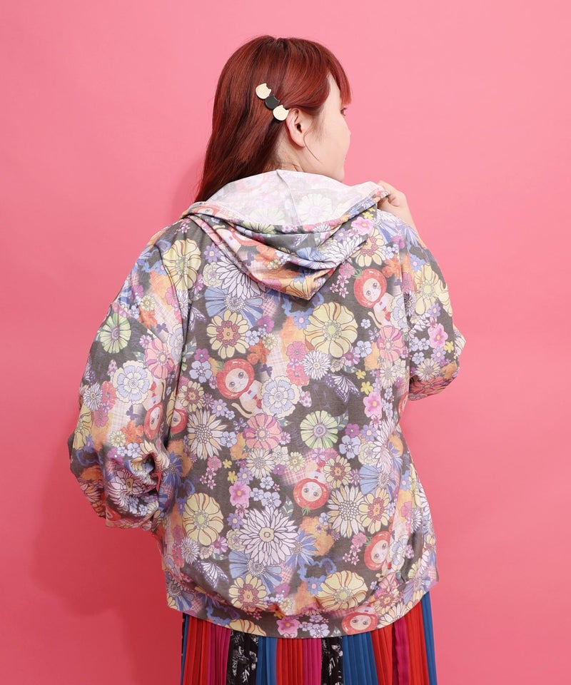 トマトにゃんこ×花柄 接触冷感パーカー-12