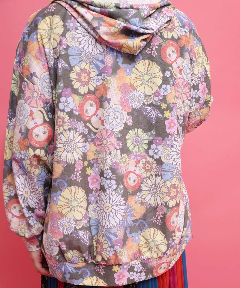 トマトにゃんこ×花柄 接触冷感パーカー-13