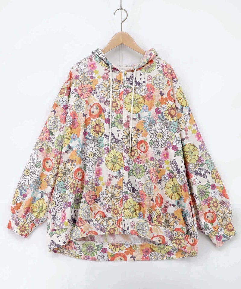 トマトにゃんこ×花柄 接触冷感パーカー-14