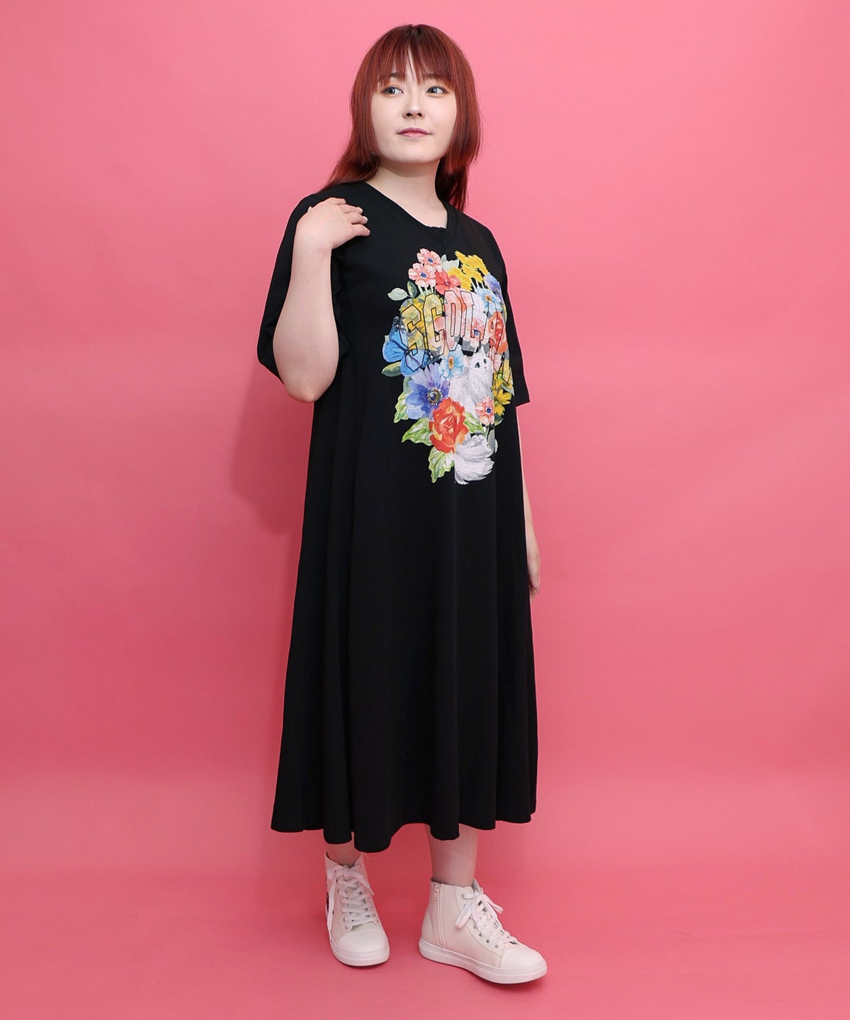 花ネコプリント 接触冷感ワンピース-2