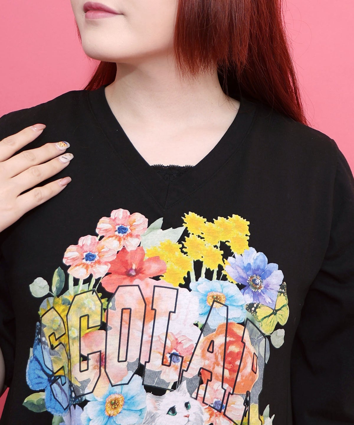 花ネコプリント 接触冷感ワンピース-5