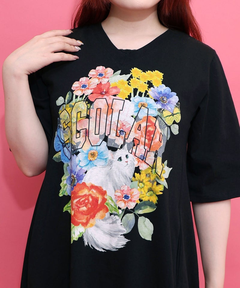 花ネコプリント 接触冷感ワンピース-6