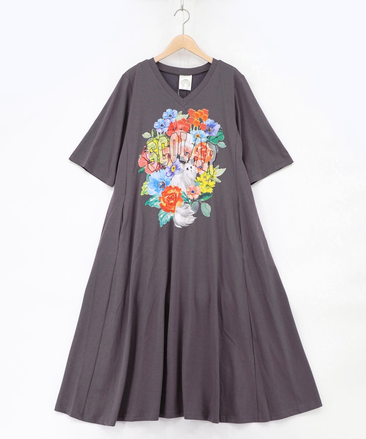 花ネコプリント 接触冷感ワンピース-8