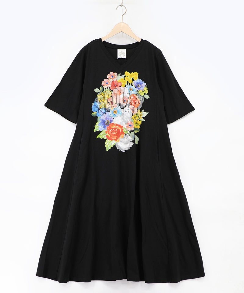 花ネコプリント 接触冷感ワンピース-10