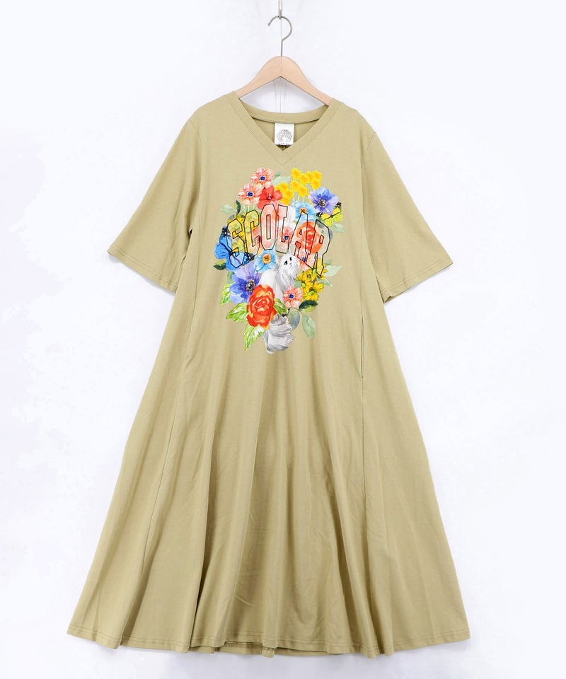 花ネコプリント 接触冷感ワンピース-12