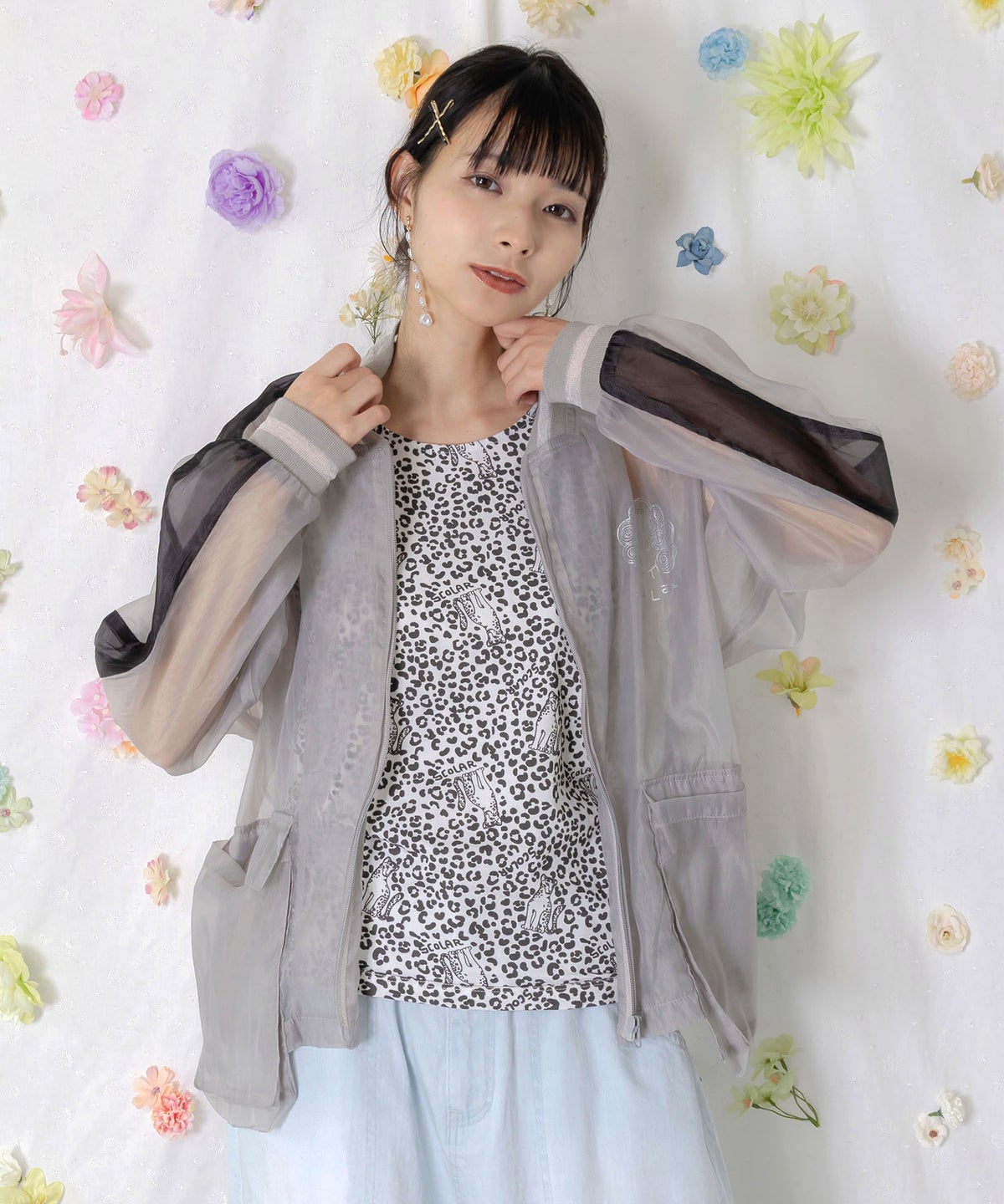 オーガンジー×ナイロン 異素材シアーブルゾン-1