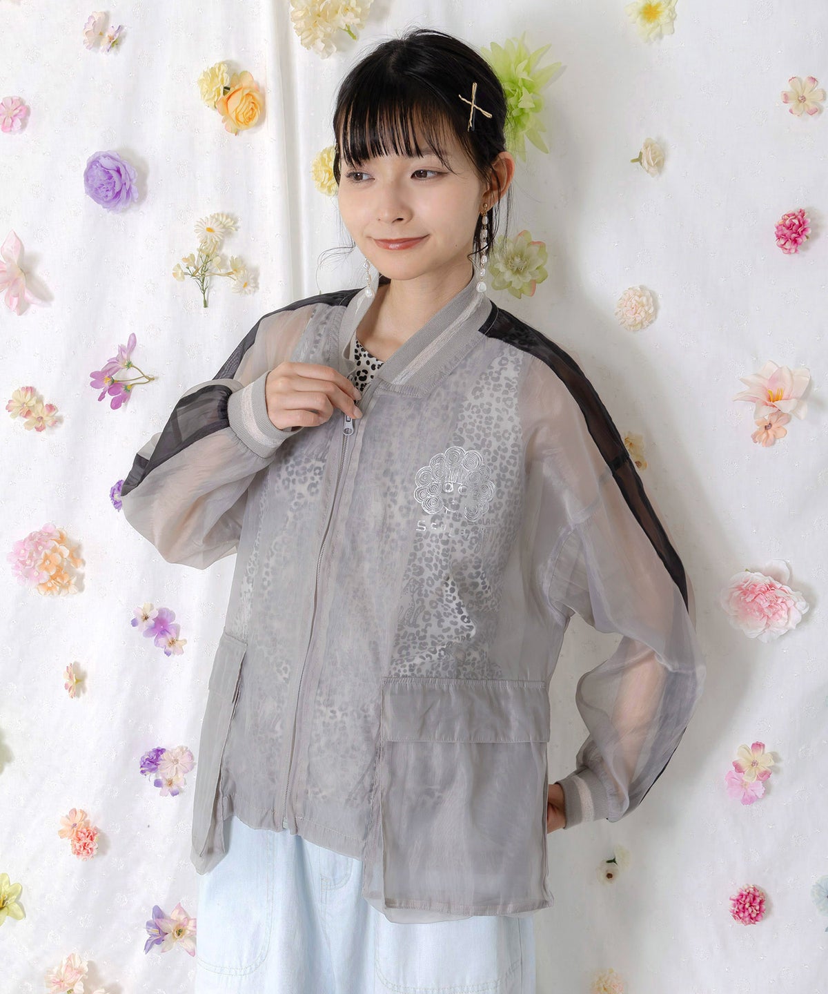 オーガンジー×ナイロン 異素材シアーブルゾン-3