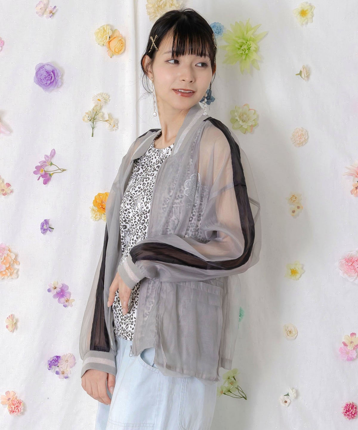 オーガンジー×ナイロン 異素材シアーブルゾン-4