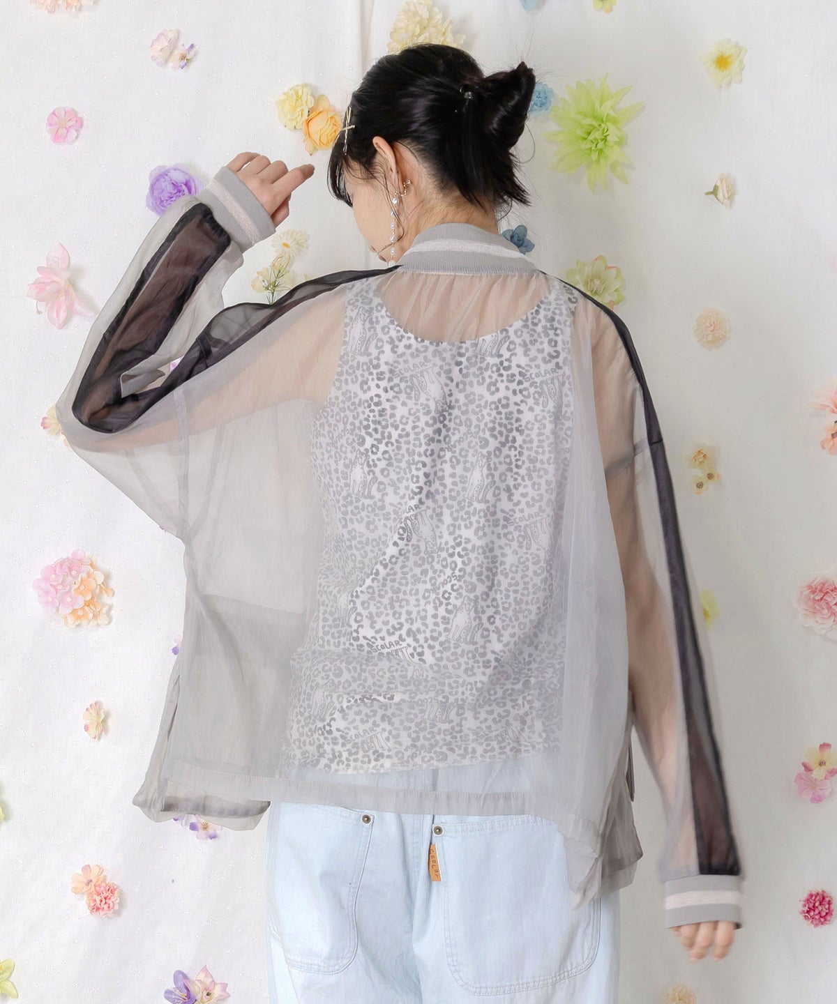 オーガンジー×ナイロン 異素材シアーブルゾン-5