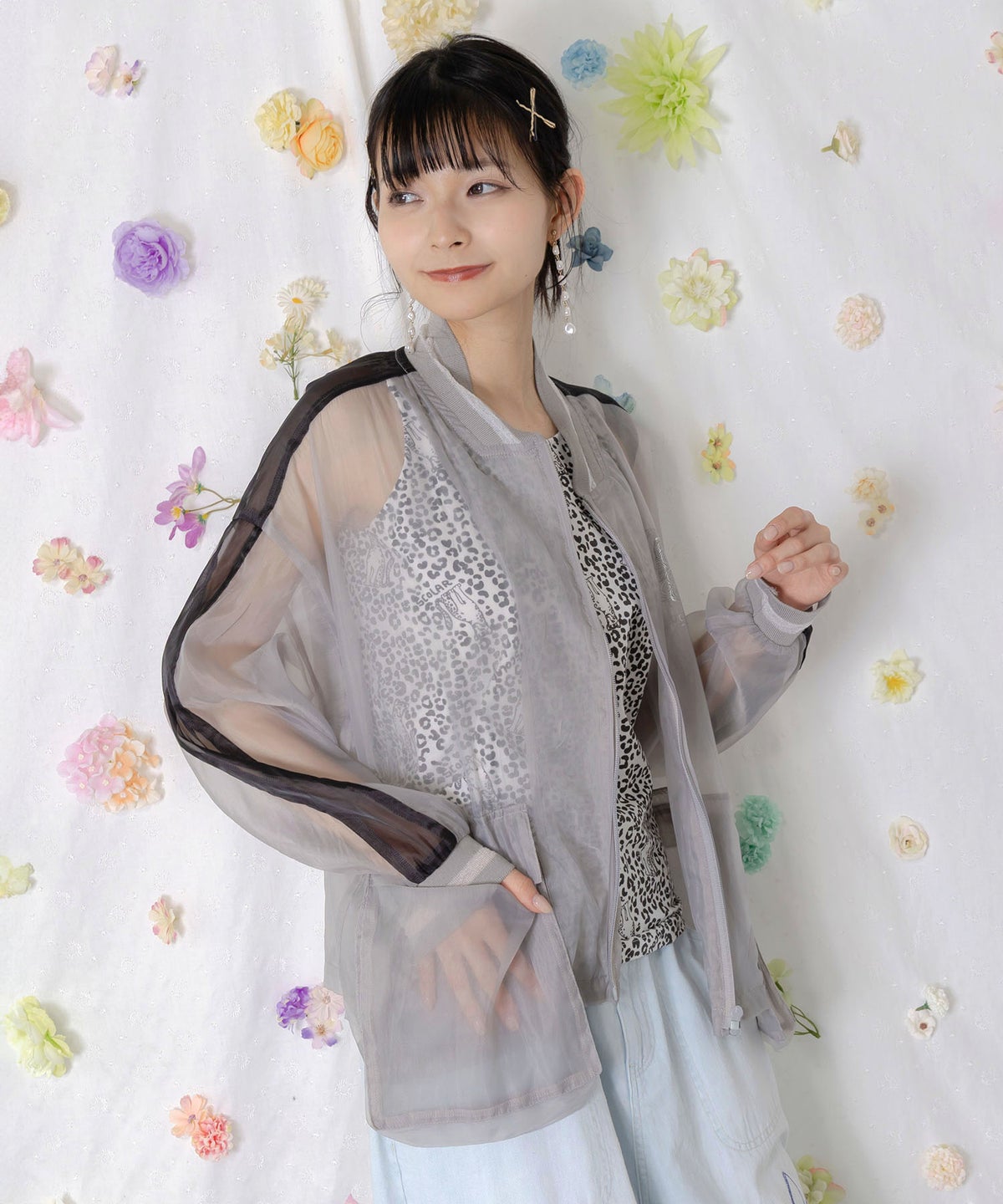 オーガンジー×ナイロン 異素材シアーブルゾン-6