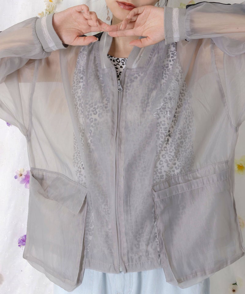 オーガンジー×ナイロン 異素材シアーブルゾン-8