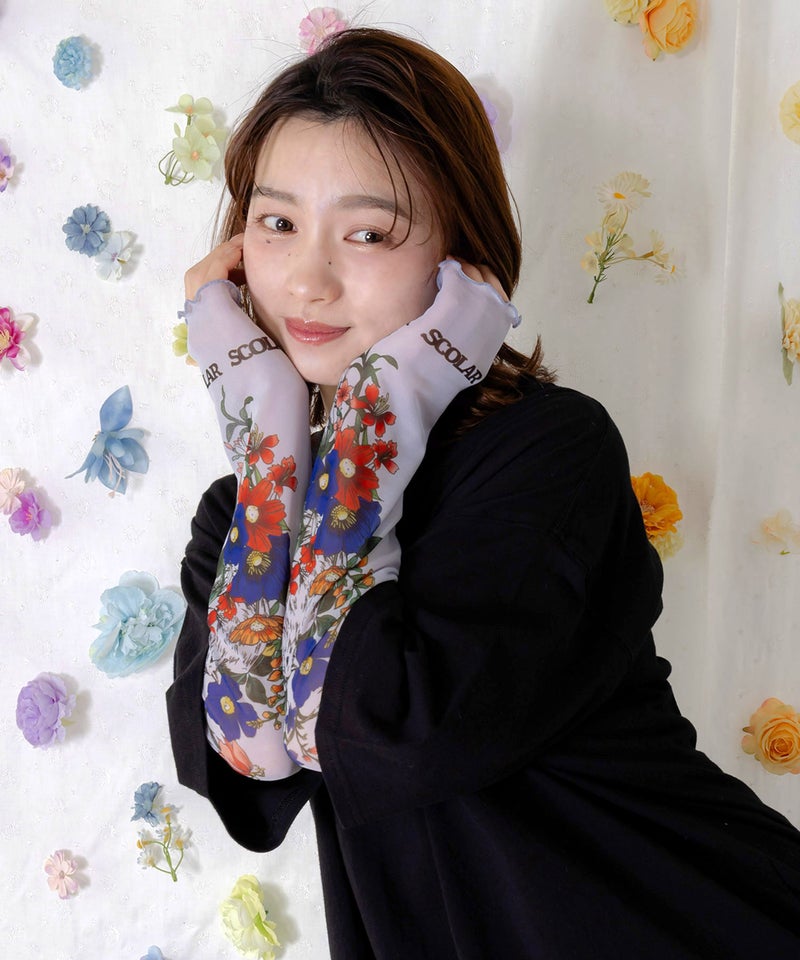 花ネコプリント袖チュールインナー-1