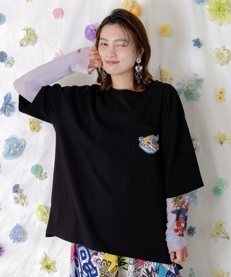 花ネコプリント袖チュールインナー-2