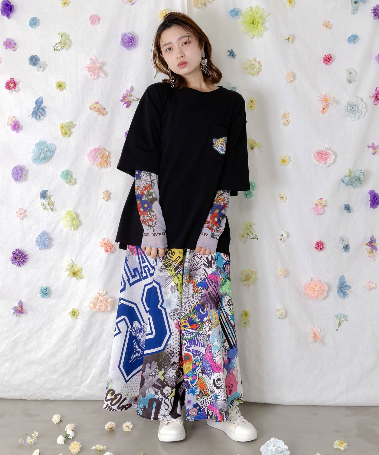 ももとかい 162608：花ネコプリント袖チュールインナーの通販-ScoLar