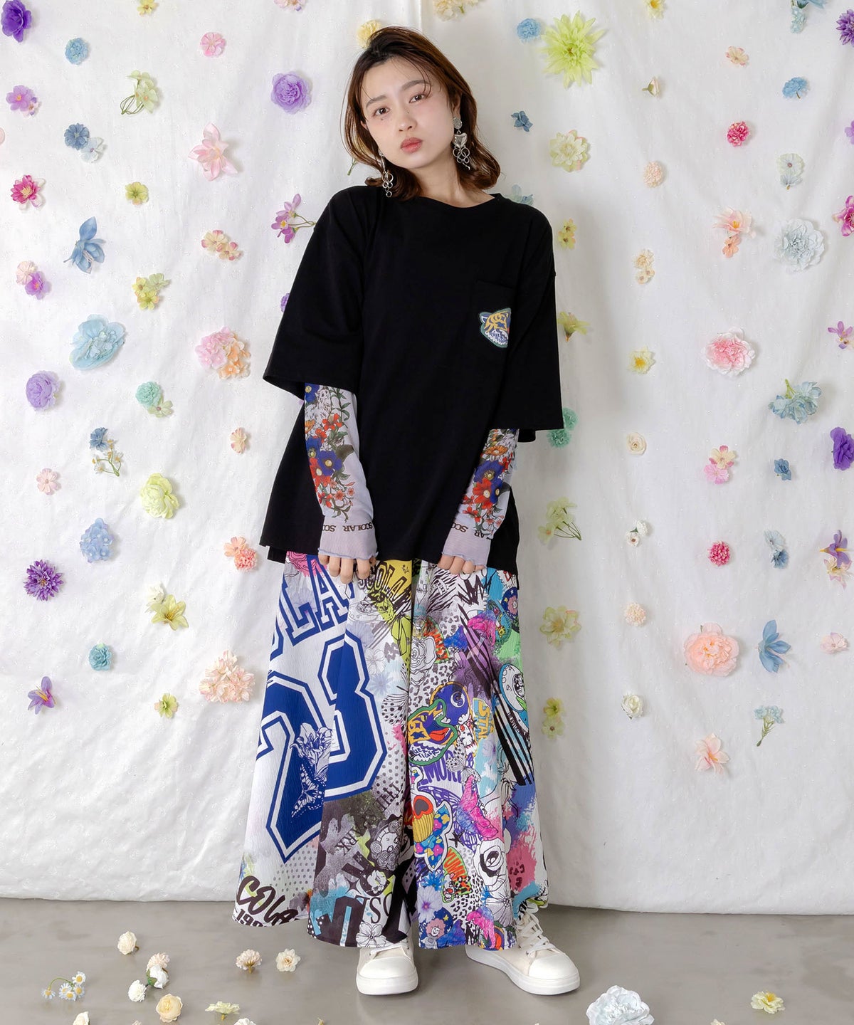 花ネコプリント袖チュールインナー-3