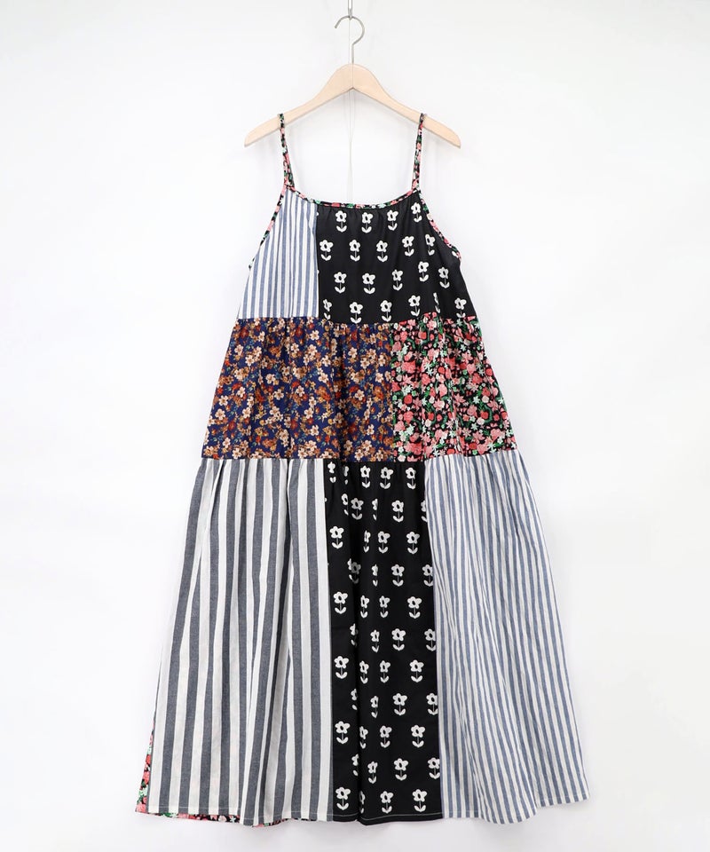 花柄×ストライプ パッチワーク風キャミワンピース-4