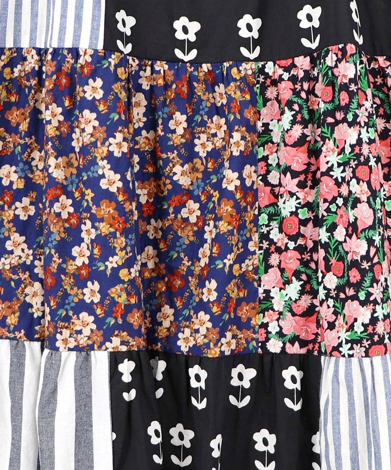 花柄×ストライプ パッチワーク風キャミワンピース-5