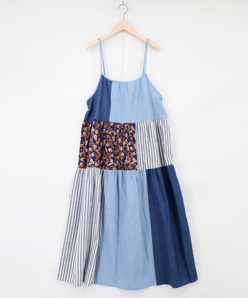 花柄×ストライプ パッチワーク風キャミワンピース-6