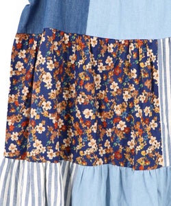 花柄×ストライプ パッチワーク風キャミワンピース-7