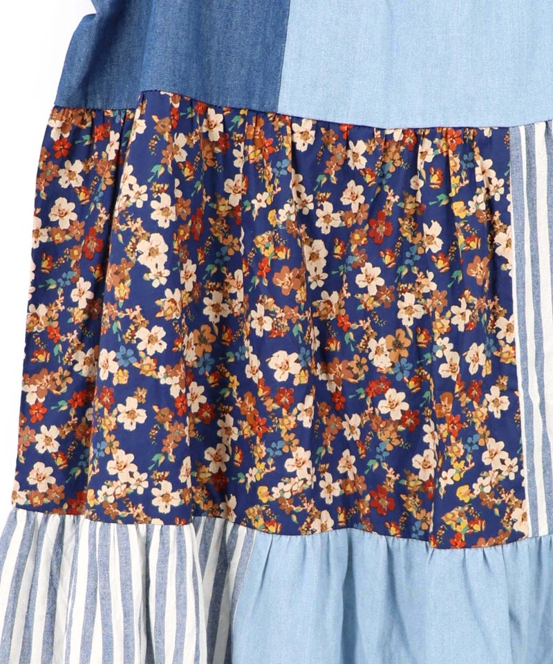 花柄×ストライプ パッチワーク風キャミワンピース-7