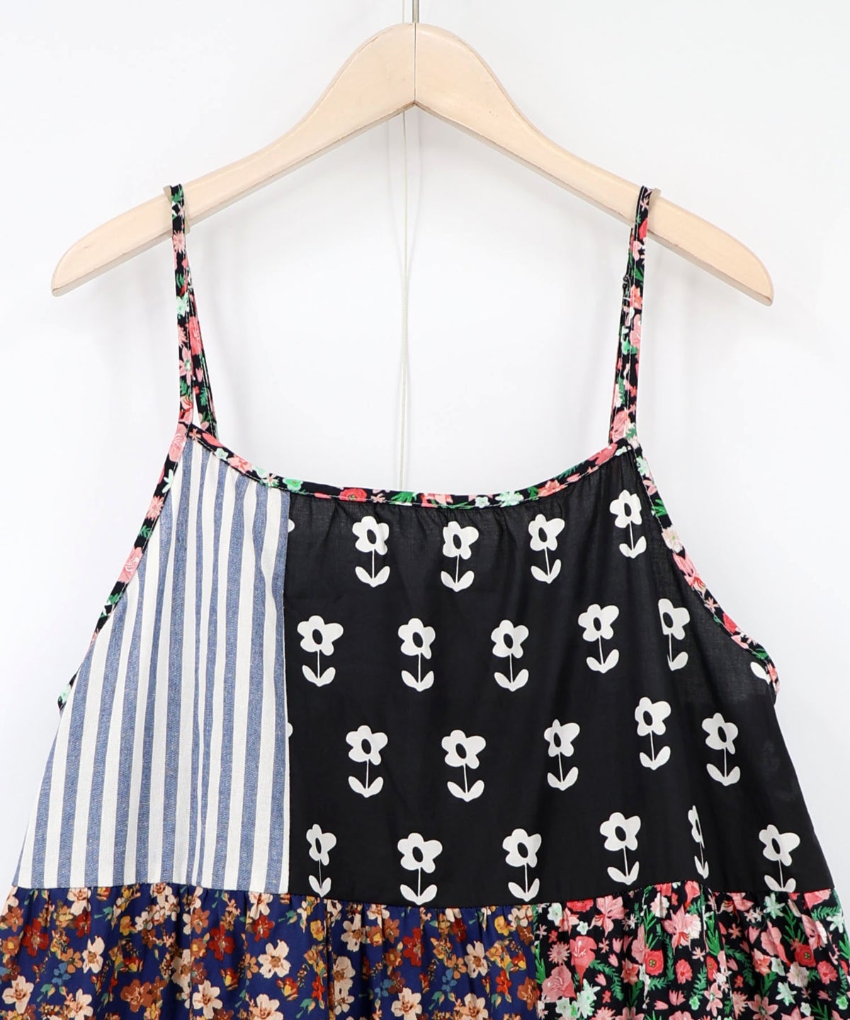 花柄×ストライプ パッチワーク風キャミワンピース-8