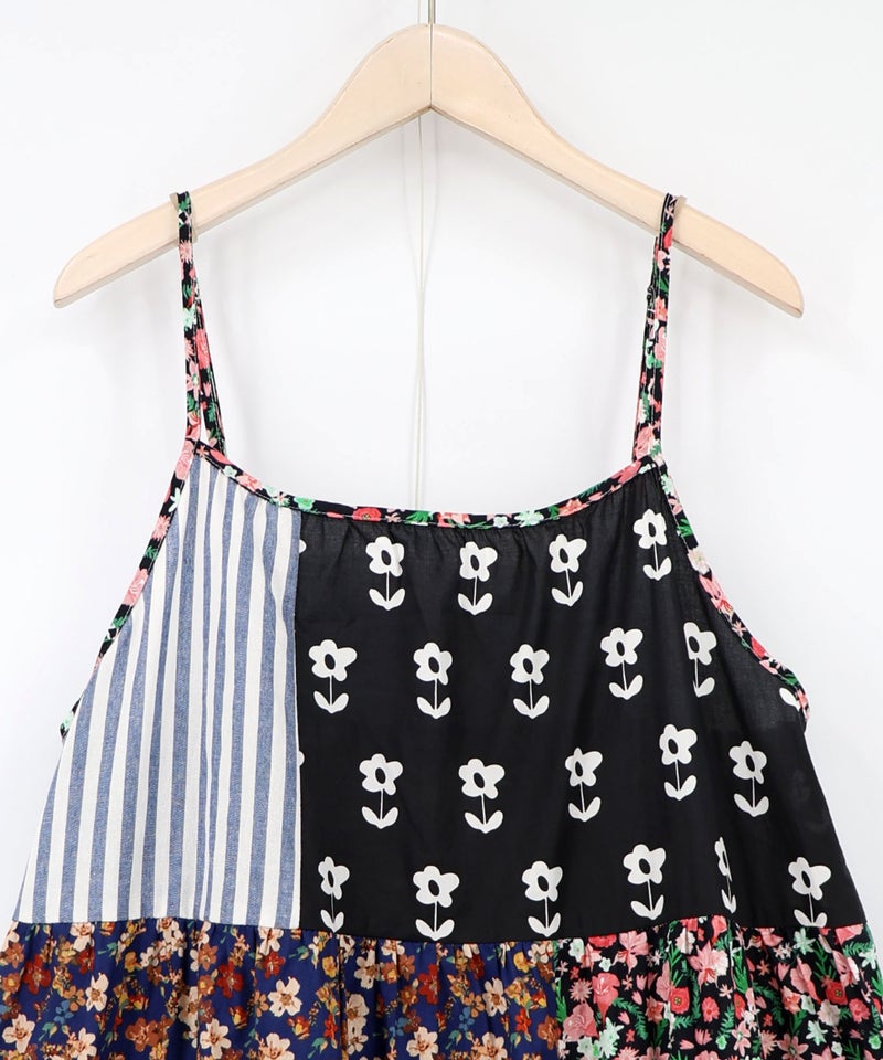 花柄×ストライプ パッチワーク風キャミワンピース-8