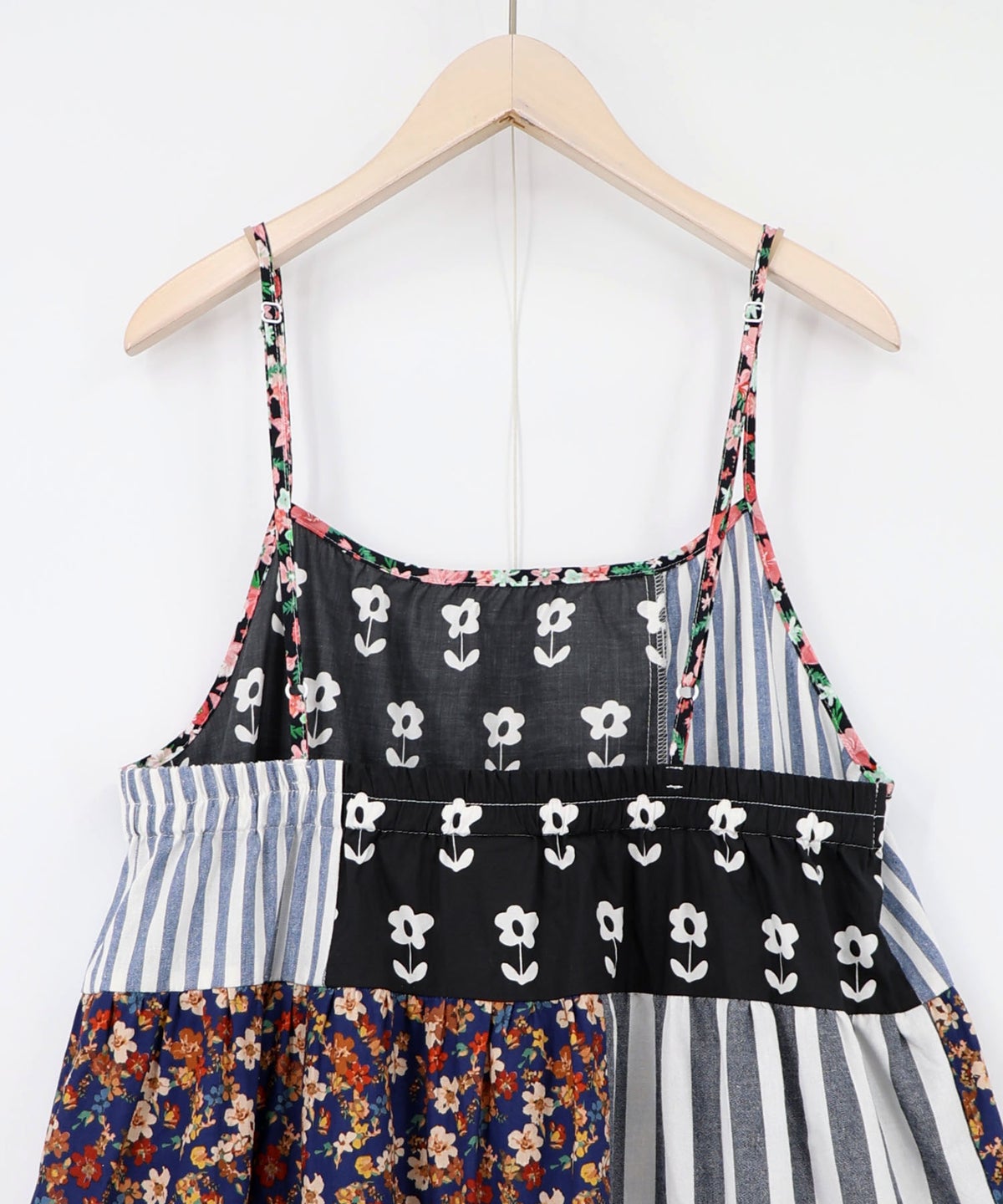花柄×ストライプ パッチワーク風キャミワンピース-12