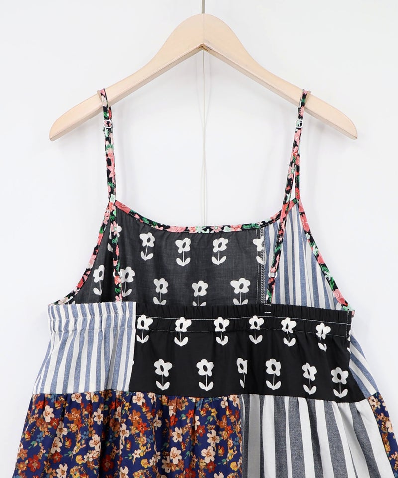 花柄×ストライプ パッチワーク風キャミワンピース-12
