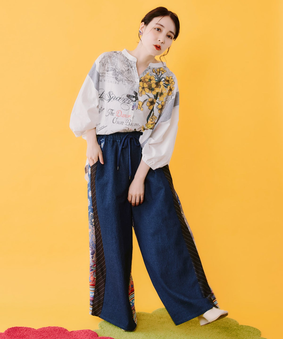 デニム×ストライプ×総柄パンツ-3