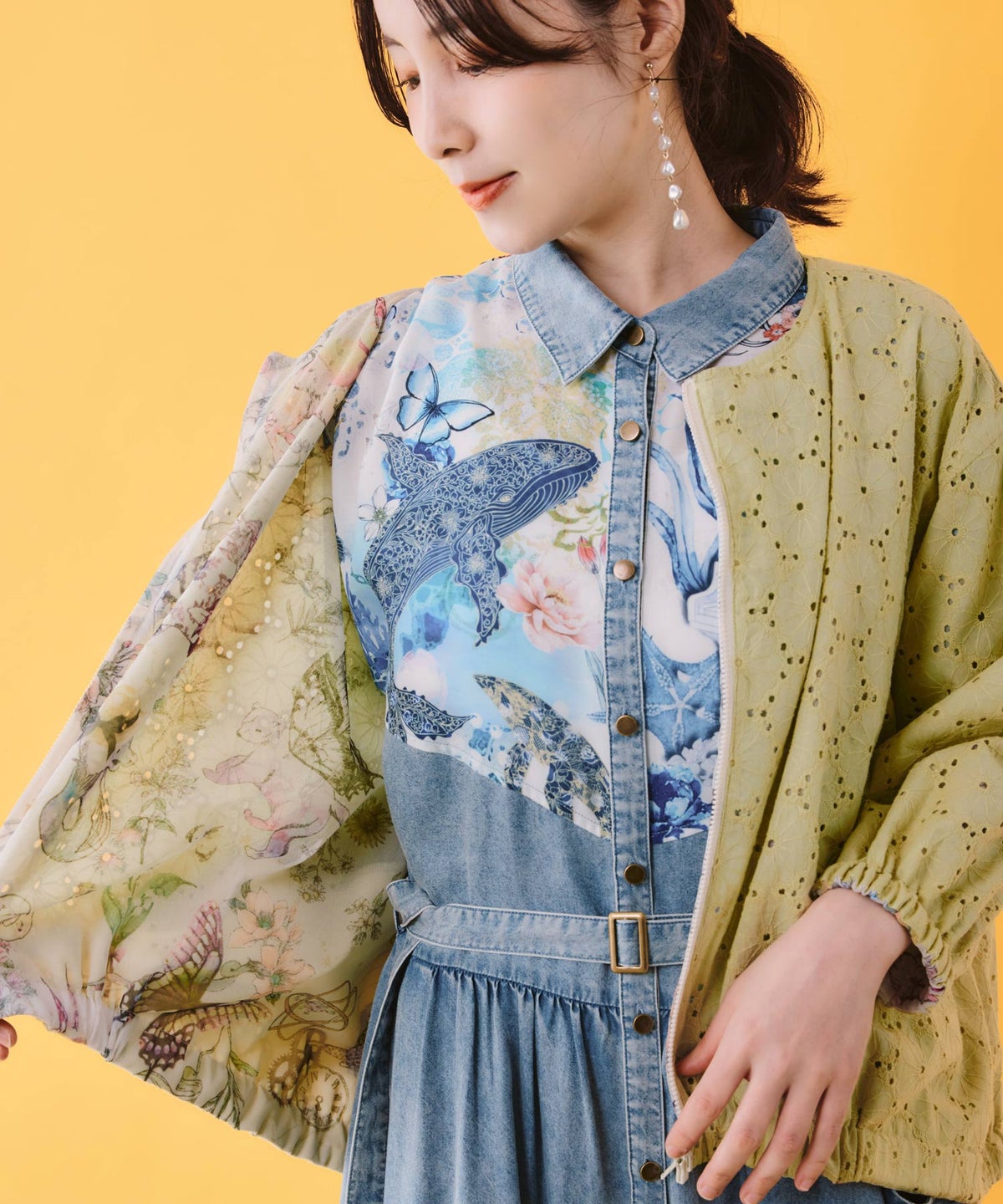 星座柄チュール×刺繍 コットンリバーシブルブルゾン-1