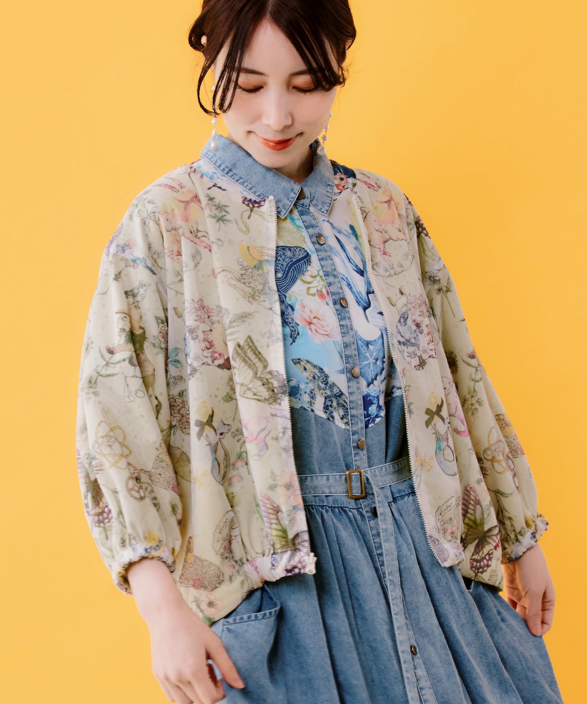 星座柄チュール×刺繍 コットンリバーシブルブルゾン-3