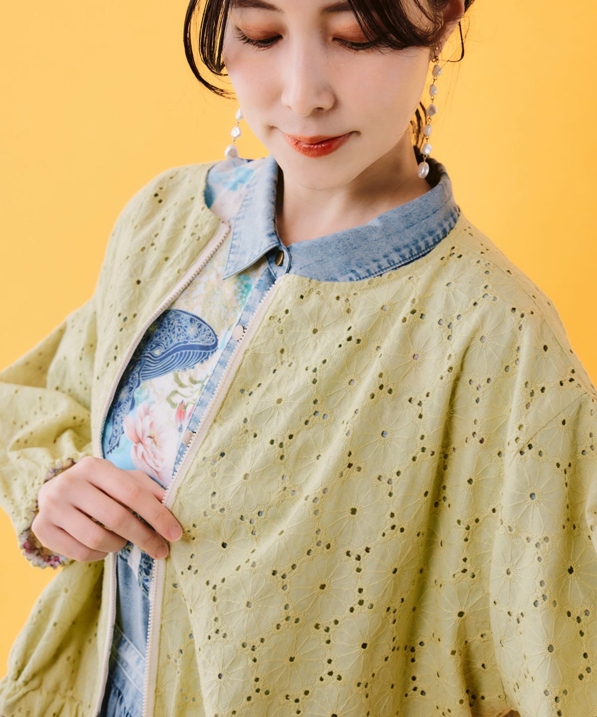 星座柄チュール×刺繍 コットンリバーシブルブルゾン-11