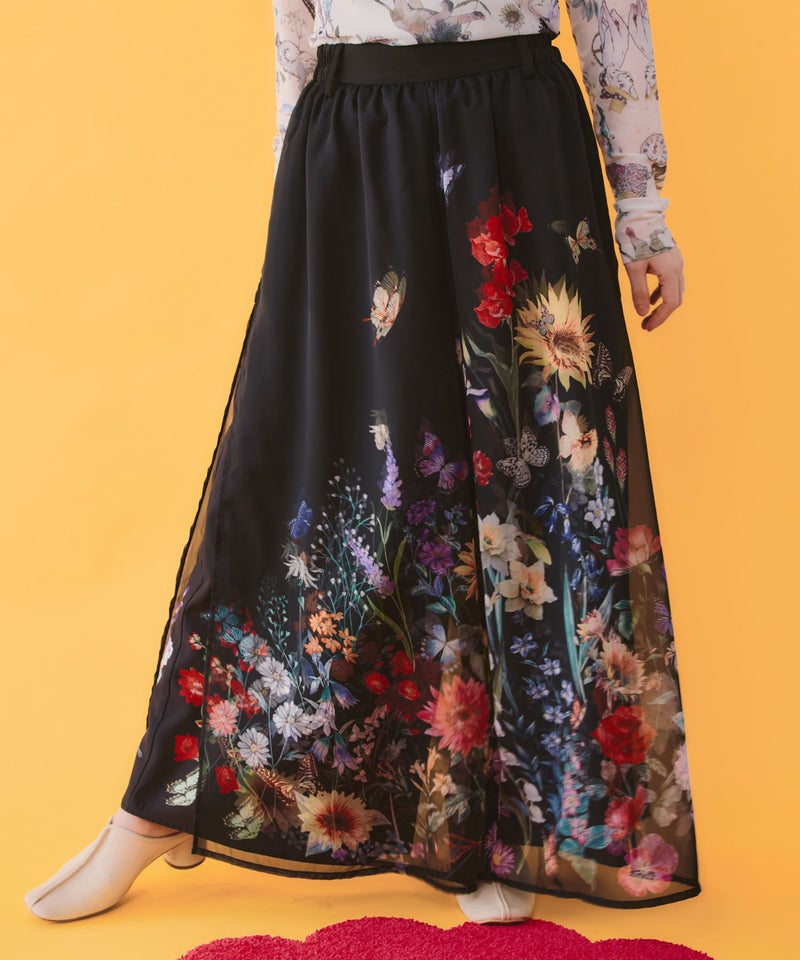 花柄シフォン×花柄生地 3D風パンツ-1