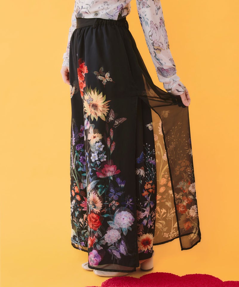花柄シフォン×花柄生地 3D風パンツ-4