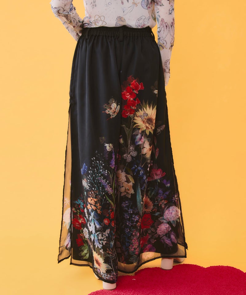 花柄シフォン×花柄生地 3D風パンツ-5