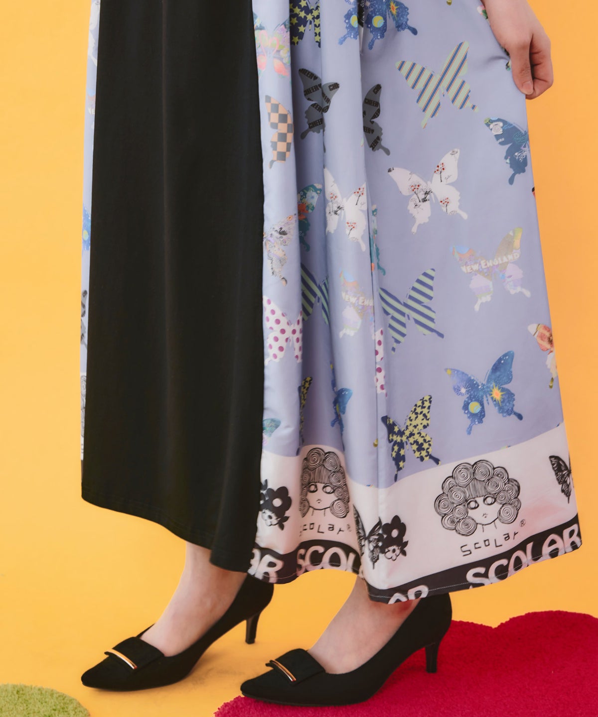 天竺×蝶柄布帛ワンピース-7