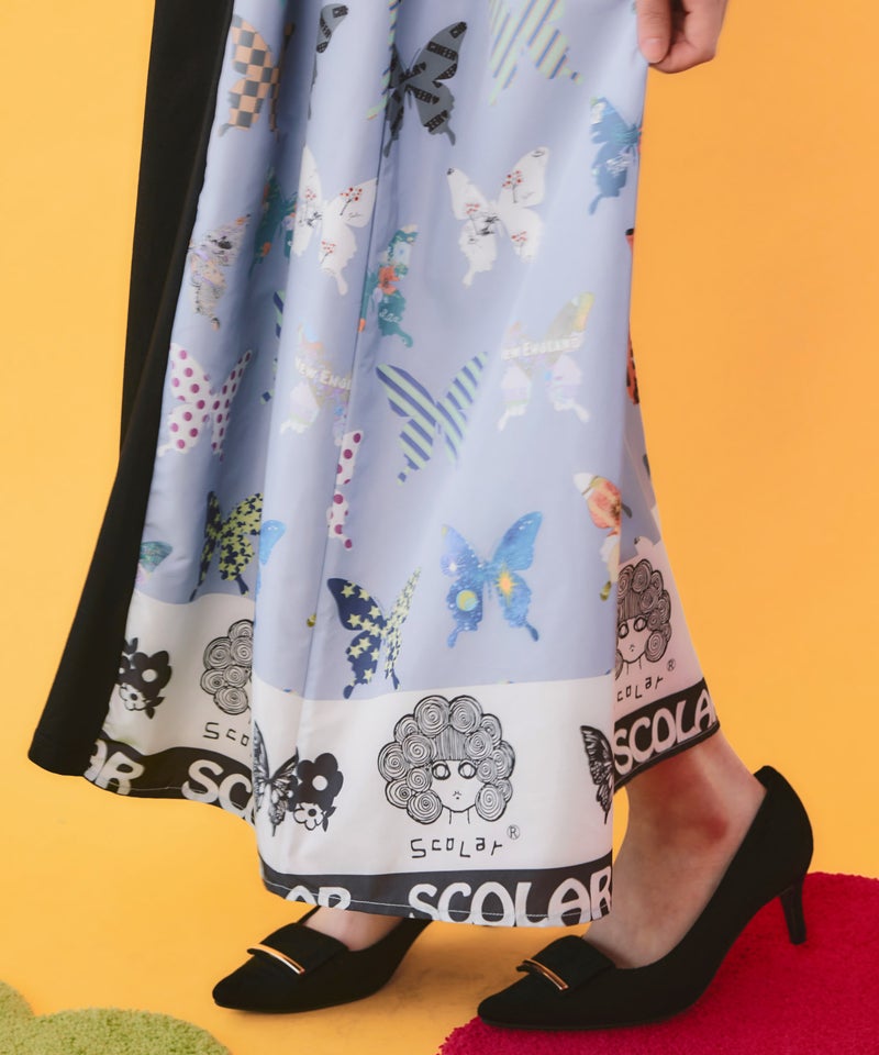 天竺×蝶柄布帛ワンピース-8