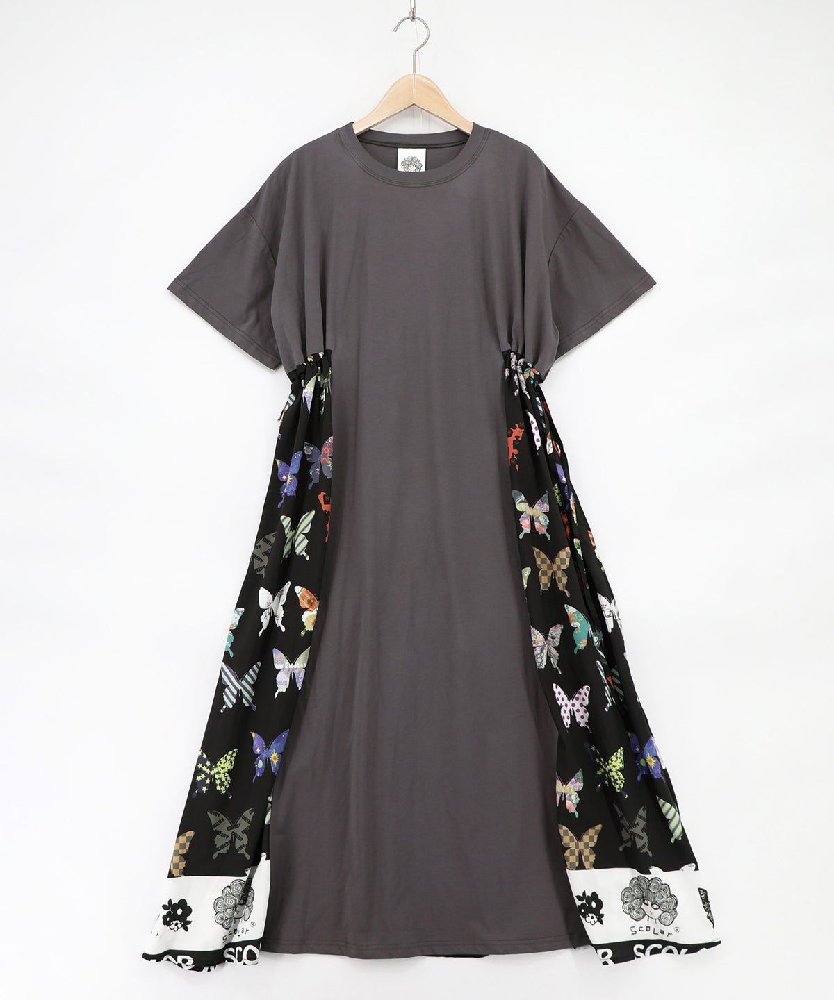 天竺×蝶柄布帛ワンピース-9