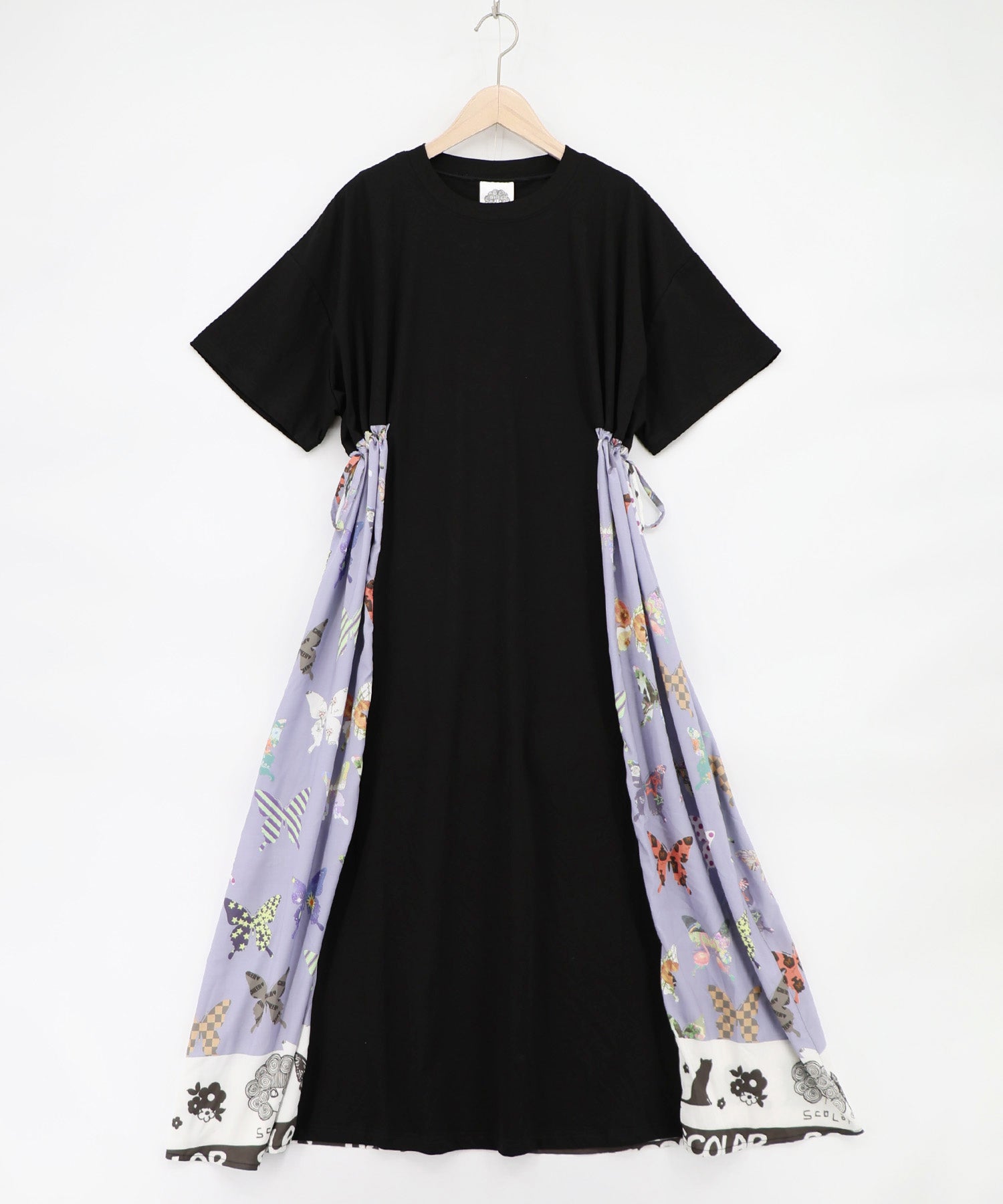 スカラー ScoLar 162661：天竺×蝶柄布帛ワンピース 162661：天竺×蝶柄布帛ワンピースの通販-ScoLar
