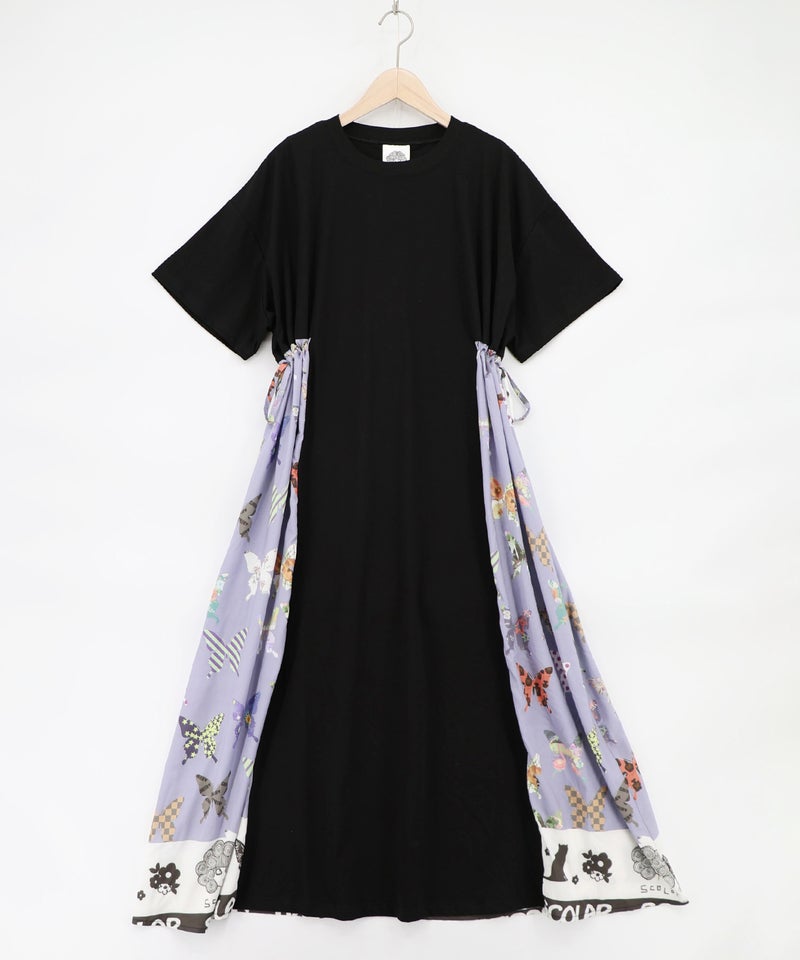 天竺×蝶柄布帛ワンピース-11