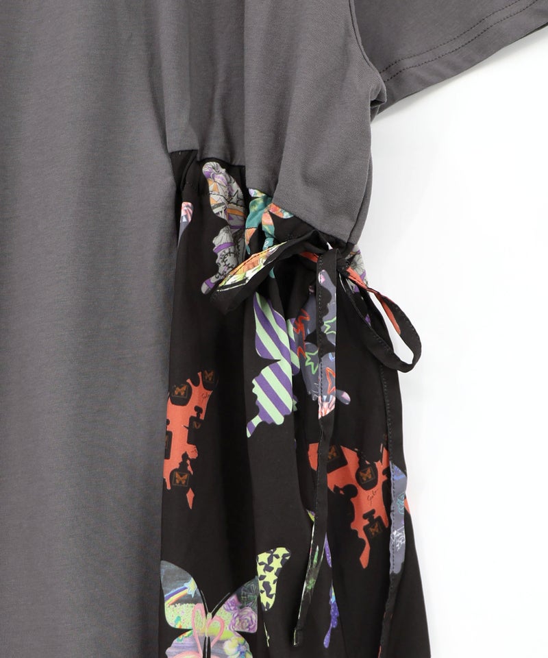 天竺×蝶柄布帛ワンピース-15