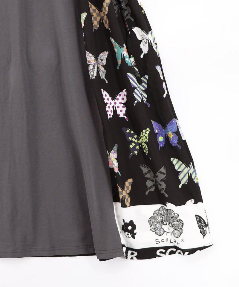 天竺×蝶柄布帛ワンピース-16