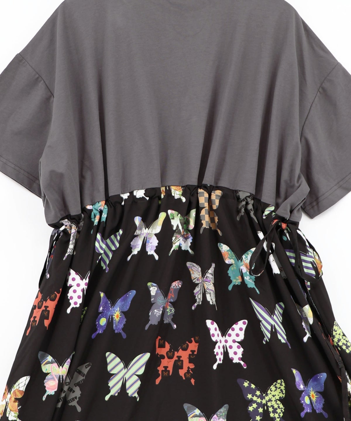 天竺×蝶柄布帛ワンピース-17