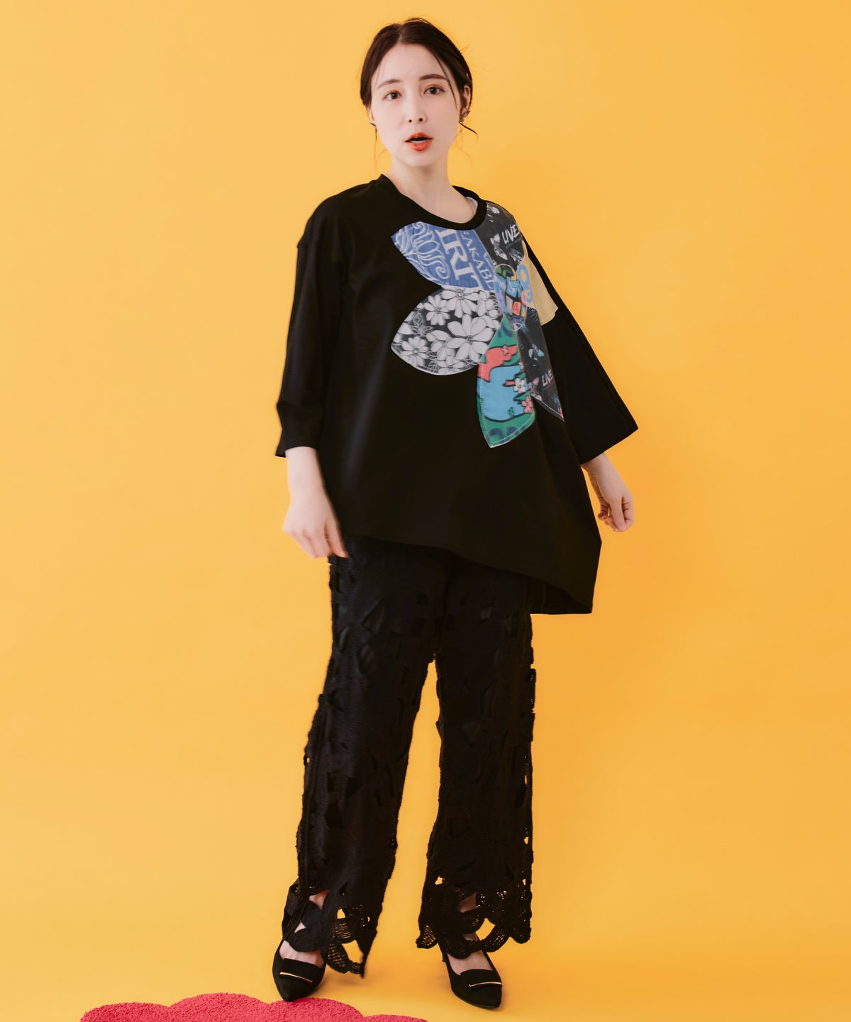 かぎ針風 大花レース編みパンツ-2