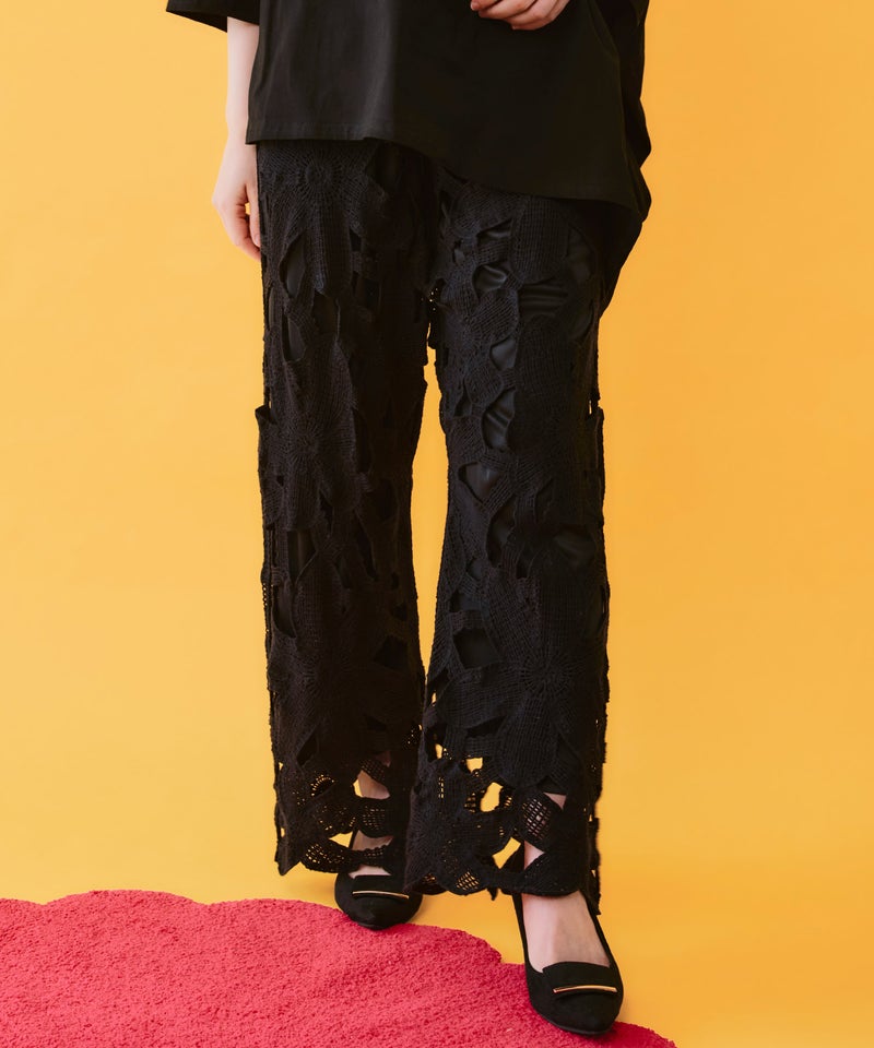 かぎ針風 大花レース編みパンツ-3