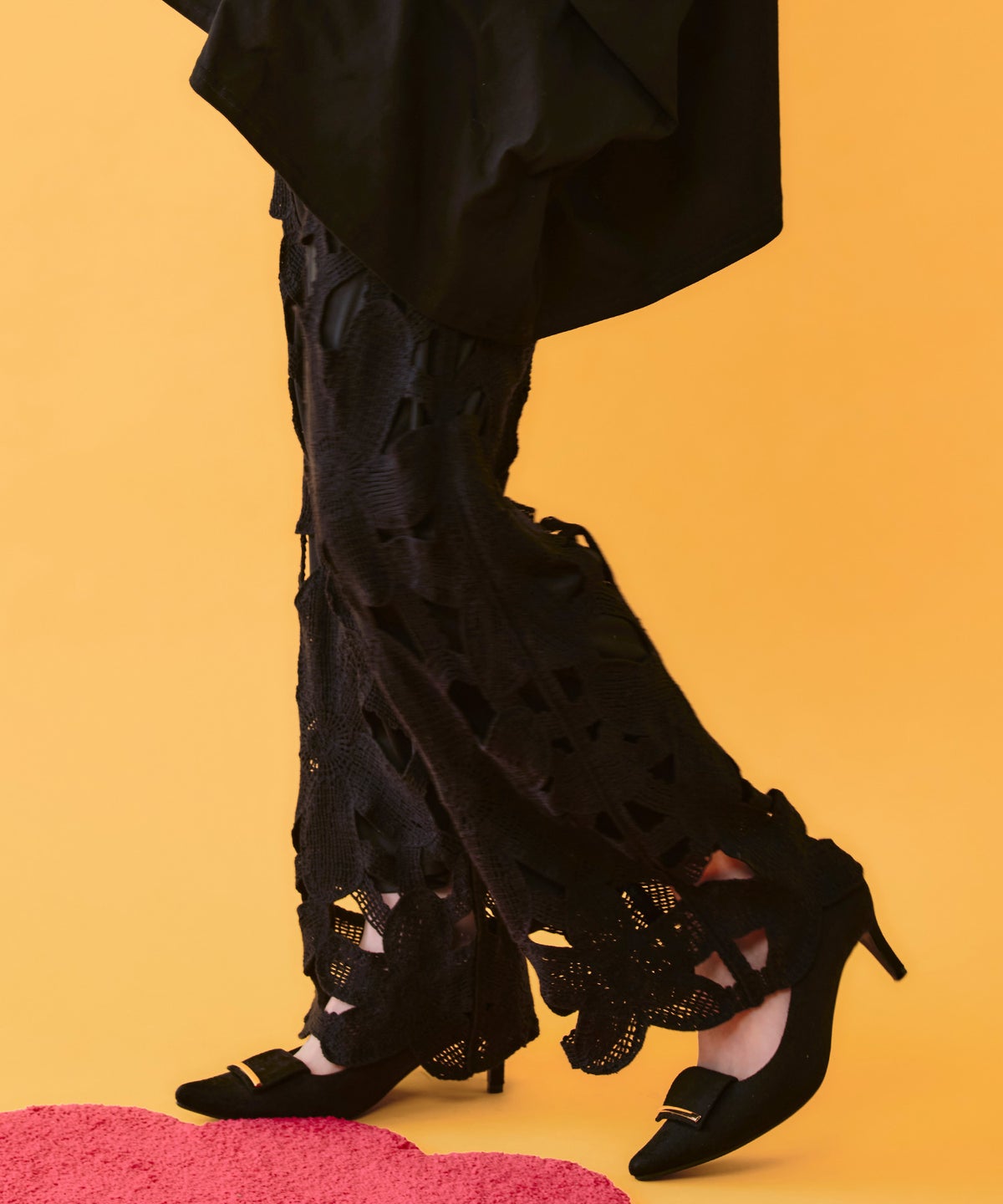 かぎ針風 大花レース編みパンツ-4