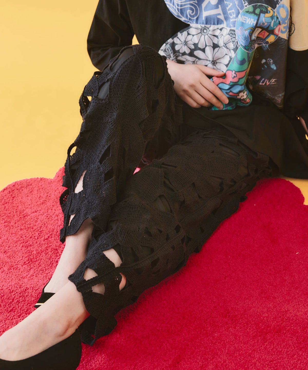 かぎ針風 大花レース編みパンツ-7