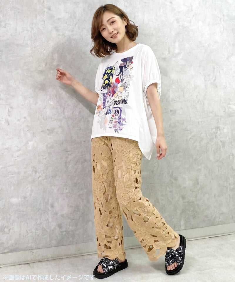 かぎ針風 大花レース編みパンツ-9